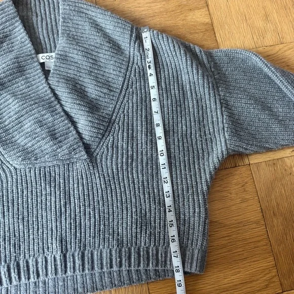 COS XS Grey Wool Cashmere Crop Sweater Ribbed Chunky Knit Long Sleeve - Picture 6 of 7